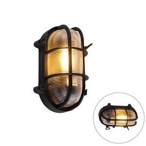 QAZQA, Industrielle Wand- und Deckenleuchte schwarz oval IP44 - Noutica
