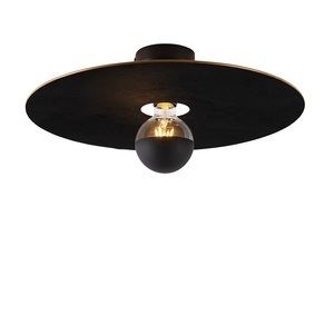 QAZQA, Deckenleuchte schwarz flacher Schirm schwarz 45 cm - Combi, Deckenleuchte schwarz flacher Schirm schwarz 45 cm - Combi