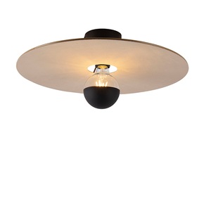 QAZQA, Deckenleuchte schwarz flacher Schirm taupe 45 cm - Combi, Deckenleuchte schwarz flacher Schirm taupe 45 cm - Combi