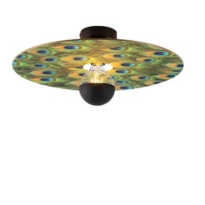 QAZQA, Deckenleuchte schwarz Flachschirm Pfau Design 45 cm - Combi, Deckenleuchte schwarz Flachschirm Pfau Design 45 cm - Combi