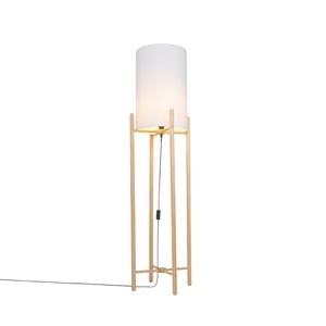 QAZQA, Land Stehlampe Holz mit weißem Schirm - Lengi, 
