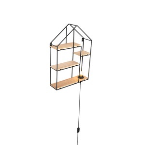 QAZQA, Industrielle Wandleuchte schwarz mit Holz 49 cm - Hiso, Industrielle Wandleuchte schwarz mit Holz 49 cm - Hiso