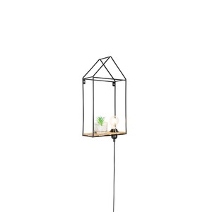 QAZQA, Industrielle Wandleuchte schwarz mit Holz 49 cm - Hiso
