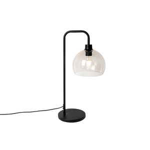 QAZQA, Moderne Tischlampe schwarz mit Rauchglas - Maly