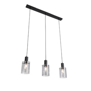 QAZQA, Hängelampe schwarz mit Rauchglas 3-Licht - Vidra, Hängelampe schwarz mit Rauchglas 3-Licht - Vidra