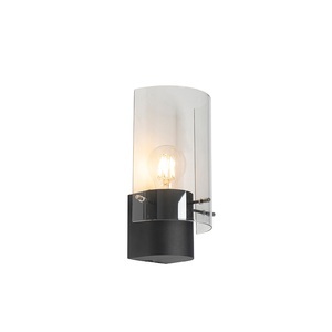 QAZQA, Moderne Wandleuchte schwarz mit Rauchglas - Vidra, Moderne Wandleuchte schwarz mit Rauchglas - Vidra