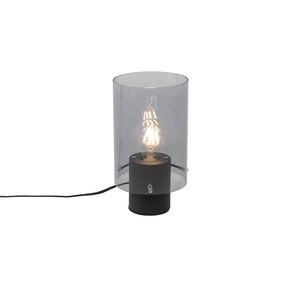 QAZQA, Moderne Tischlampe schwarz mit Rauchglas - Vidra