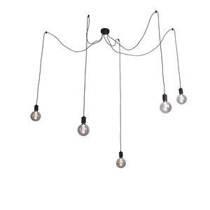 QAZQA, Hängelampe schwarz inkl. 5 3-stufige dimmbare G125-Lampen - Cavalux, Hängelampe schwarz inkl. 5 3-stufige dimmbare G125-Lampen - Cavalux