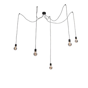 QAZQA, Hängelampe schwarz inkl. 5 dimmbare G95-Lampen rauchen - Cavalux, Hängelampe schwarz inkl. 5 dimmbare G95-Lampen rauchen - Cavalux