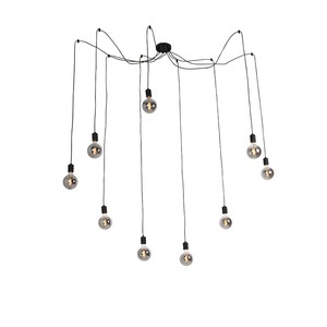 QAZQA, Hängelampe schwarz inkl. 9 dimmbare G195 Lampen Rauch - Cavalux, Hängelampe schwarz inkl. 9 dimmbare G195 Lampen Rauch - Cavalux