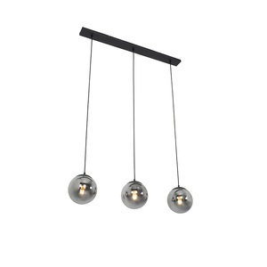 QAZQA, Art Deco Hängelampe schwarz mit Rauchglas 3-Licht - Pallon Mezzi