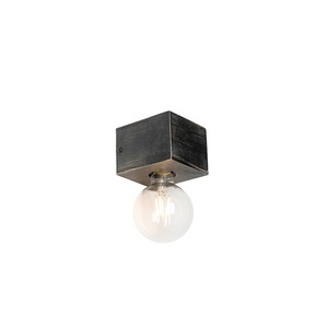 QAZQA, Landwandlampe schwarzes Holz - Block, Landwandlampe schwarzes Holz - Block