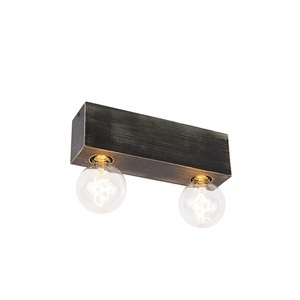 QAZQA, Ländlicher Deckenfleck schwarz 2-Licht - Block, Ländlicher Deckenfleck schwarz 2-Licht - Block