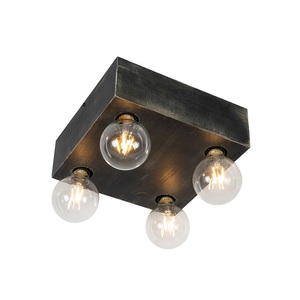 QAZQA, Land Deckenleuchte schwarz Holz 4-Licht - Block