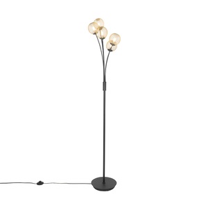 QAZQA, Moderne Stehlampe schwarz mit goldenen 5 Lichtern - Athens Wire, Moderne Stehlampe schwarz mit goldenen 5 Lichtern - Athens Wire