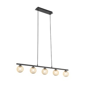 QAZQA, Moderne Hängelampe schwarz mit Gold 100 cm 5-Licht - Athen Draht, Moderne Hängelampe schwarz mit Gold 100 cm 5-Licht - Athen Draht