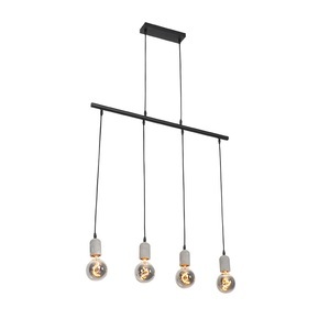 QAZQA, Hängelampe schwarz mit Beton 4-Lichter - Pedra, Hängelampe schwarz mit Beton 4-flammig - Pedra