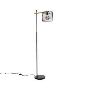 QAZQA, Industrielle Stehlampe schwarz - Drum Mesh, Industrielle Stehlampe schwarz - Drum Mesh