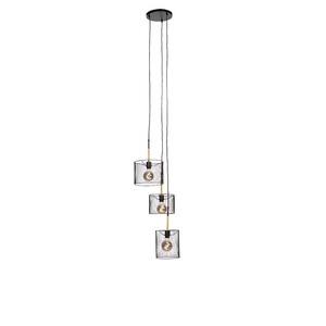 QAZQA, Industrielle Hängelampe schwarz 3-Licht - Drum Mesh