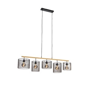 QAZQA, Industrielle Hängelampe schwarz 5-Licht - Drum Mesh
