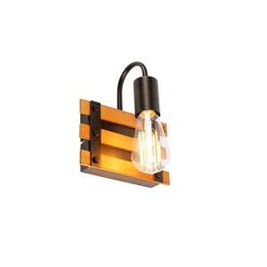 QAZQA, Industrielle Wandleuchte schwarz mit Holz - Paleta Mai, Industrielle Wandlampe braun mit Holz - Paleta Mai