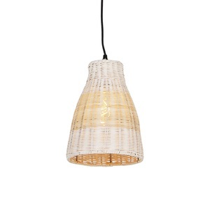 QAZQA, Land Hängelampe weiß mit Holz 20 cm - Burn Rattan
