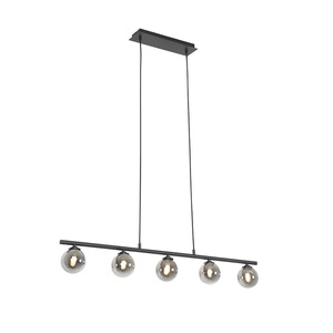 QAZQA, Moderne Hängelampe schwarz 100 cm 5-Licht mit Rauchglas - Athen, Moderne Hängelampe schwarz 100 cm 5-Licht mit Rauchglas - Athen