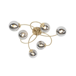 QAZQA, Moderne Deckenleuchte Gold 6-Lichter mit Rauchglas - Athen, Moderne Deckenleuchte Gold 6-Lichter mit Rauchglas - Athen