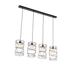 QAZQA, Design Hängelampe schwarz 4-Licht - Spira, Design Hängelampe schwarz 4-Licht - Spira