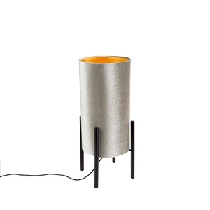 QAZQA, Design Tischlampe schwarzer Veloursschirm taupe mit Gold - Rich