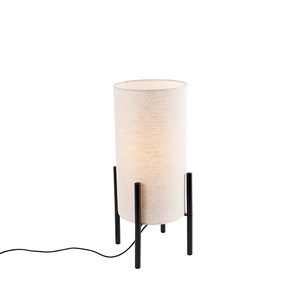QAZQA, Design Tischlampe schwarz Leinenschirm grau - Reichhaltig, Design Tischlampe schwarz Leinenschirm grau - Reichhaltig