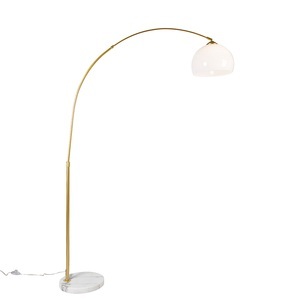 QAZQA, Moderne booglamp messing met witte kap - Arc Basic, Moderne Bogenlampe Messing mit weißem Schirm - Arc Basic