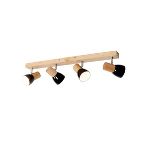 QAZQA, Deckenstrahler Holz mit schwarzem 4-Licht verstellbar - Thorin, Deckenstrahler Holz mit schwarzem 4-Licht verstellbar - Thorin