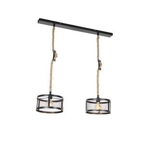 QAZQA, Industrielle Hängelampe schwarz mit Seil 2-Licht - Cage Robusto, Industrielle Hängelampe schwarz mit Seil 2-Licht - Cage Robusto