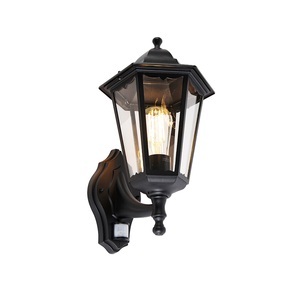 QAZQA, Außenwandlaterne schwarz mit Bewegungssensor IP44 - New Orleans, Außenwandlaterne schwarz mit Bewegungssensor IP44 - New Orleans