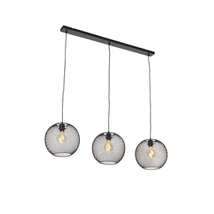 QAZQA, Moderne Hängelampe schwarz 3-Licht - Mesh Ball