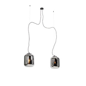 QAZQA, Design Hängelampe schwarz mit Rauchglas 2-Licht - Bliss