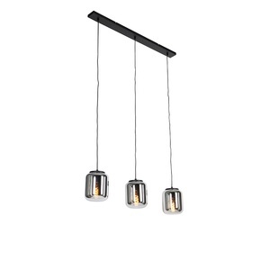 QAZQA, Design Hängelampe schwarz mit Rauchglas 3-Licht - Bliss, Design Hängelampe schwarz mit Rauchglas 3-Licht - Bliss