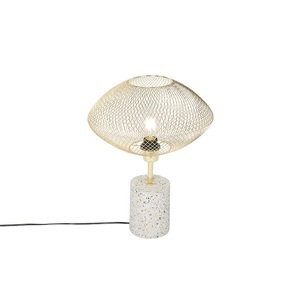 QAZQA, Design Tischlampe weiß mit Messing - Ella, Design Tischlampe weiß mit Messing - Ella