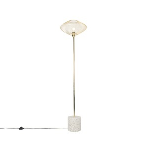 QAZQA, Design Stehleuchte weiß mit Messing - Ella, Design Stehleuchte weiß mit Messing - Ella