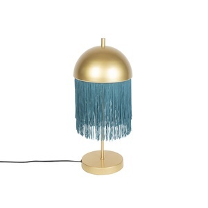 QAZQA, Orientalische Tischlampe Gold mit grünen Fransen - Fransen