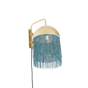 QAZQA, Orientalische Wandlampe Gold mit grünen Fransen - Fransen