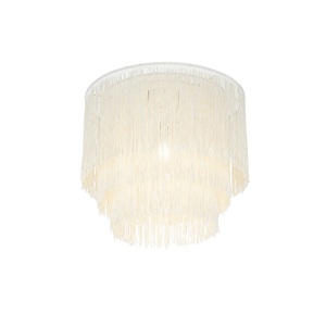QAZQA, Orientalische Deckenleuchte Gold cremefarbener Schirm mit Fransen - Franxa, Orientalische Deckenleuchte Gold cremefarbener Schirm mit Fransen - Franxa