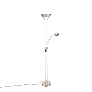 QAZQA, Stehleuchte Stahl mit Leselampe inkl. LED und Dimmer - Diva, Stehleuchte Stahl mit Leselampe inkl. LED und Dimmer - Diva