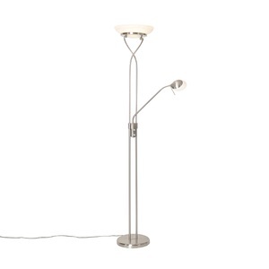 QAZQA, Stehlampe Stahl inkl. LED und Dimmer mit Leselampe - Empoli, Stehlampe Stahl inkl. LED und Dimmer mit Leselampe - Empoli