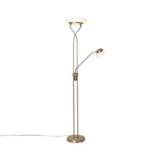 QAZQA, Stehlampe Bronze inkl. LED und Dimmer mit Leselampe - Empoli, Stehlampe Bronze inkl. LED und Dimmer mit Leselampe - Empoli