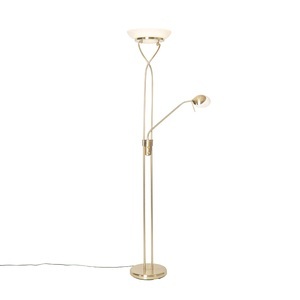QAZQA, Stehleuchte Messing inkl. LED und Dimmer mit Leselampe - Empoli, Stehleuchte Messing inkl. LED und Dimmer mit Leselampe - Empoli