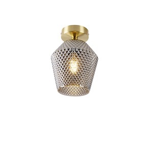 QAZQA, Art Deco Deckenleuchte Messing mit Rauchglas - Karce, Art Deco Deckenleuchte Messing mit Rauchglas - Karce