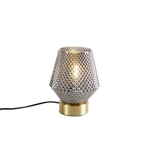 QAZQA, Art Deco Tischlampe Messing mit Rauchglas - Karce, Art Deco Tischlampe Messing mit Rauchglas - Karce