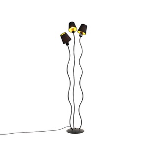 QAZQA, Design Stehleuchte schwarz 3-Lichter mit Klemmkappen - Wimme, Design Stehleuchte schwarz 3-Lichter mit Klemmkappen - Wimme